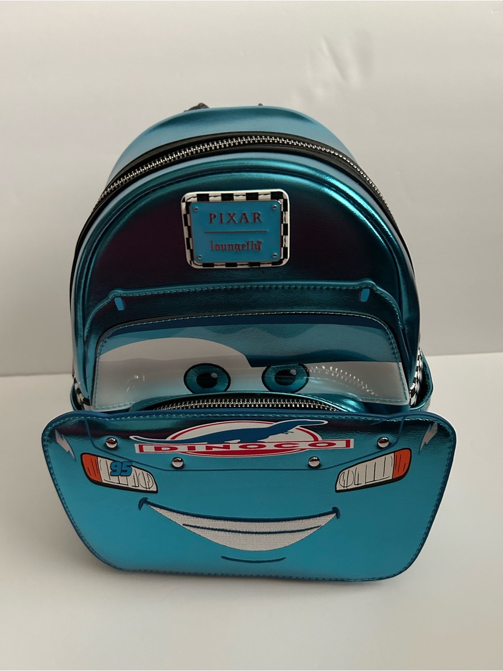 Loungefly Disney Pixar Cars Metallic Dinoco Lightning McQueen Cosplay Mini Backp